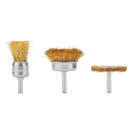 [744869] Steel wire brush set 3 pcs,, 1 flat brush 50 mm, 2 cup brush 25-50 mm, with shafts// MTX 744869