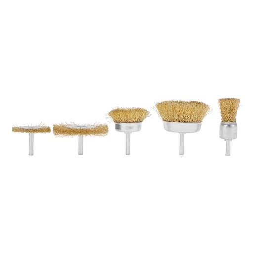 [744929] Steel wire brush set, 5 pcs,, 2 flat brush 50-75 mm, 3 cup brush 25-50-75 mm, with shafts// MTX 744929
