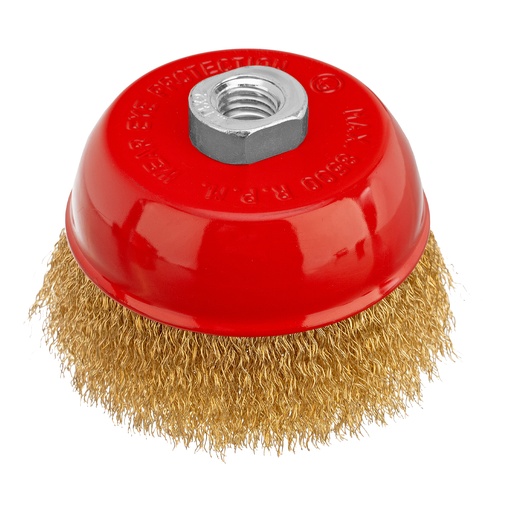 [746059] Crimped cup grinder brush 100 mm, М14, brass coated steel wire/
