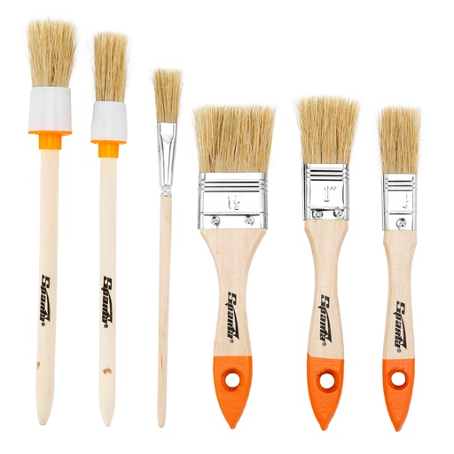 [841145] 6 pcs Brush kit (flat brushes 3/4'', 1'', 1,5", decor brush №11, round brushes №1, 2)// Sparta