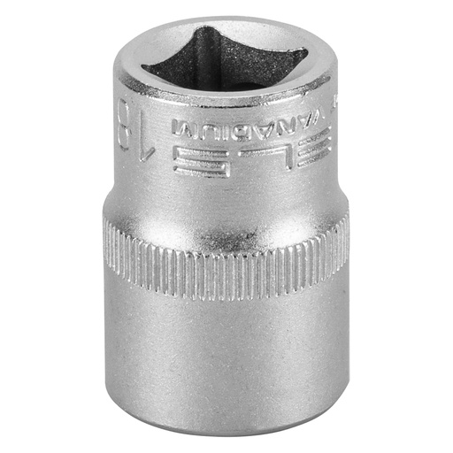 [1381855] 1/2" Dr,, 6PT Socket 18 mm, CrV, with plastic holder// Stels