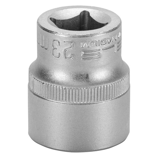 [1382355] 1/2" Dr,, 6PT Socket 23 mm, CrV, with plastic holder// Stels