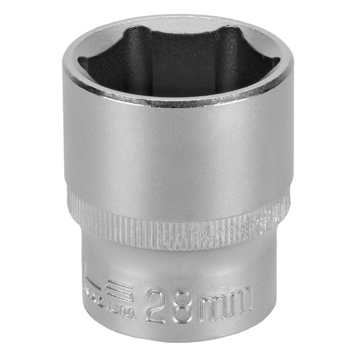 [1382855] 1/2" Dr,, 6PT Socket 28 mm, CrV, with plastic holder// Stels 1382855