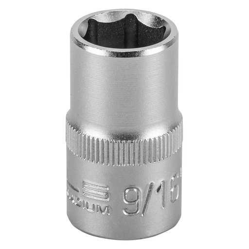 [1384855] 1/2" Dr,, 6PT Socket 9/16", CrV, with plastic holder// Stels 1384855