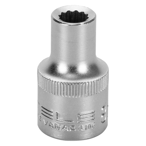 [1390855] 1/2" Dr,, 12PT Socket 8 mm, CrV, with plastic holder// Stels 1390855
