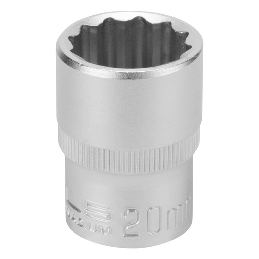 [1392055] 1/2" Dr,, 12PT Socket 20 mm, CrV, with plastic holder// Stels
