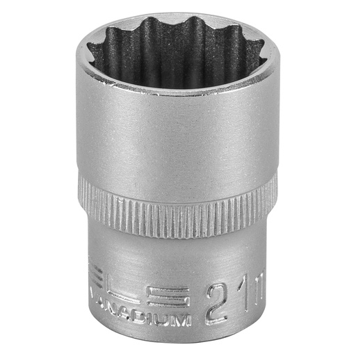 [1392155] 1/2" Dr,, 12PT Socket 21 mm, CrV, with plastic holder// Stels 1392155
