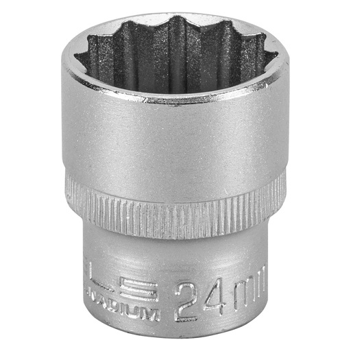 [1392455] 1/2" Dr,, 12PT Socket 24 mm, CrV, with plastic holder// Stels 1392455