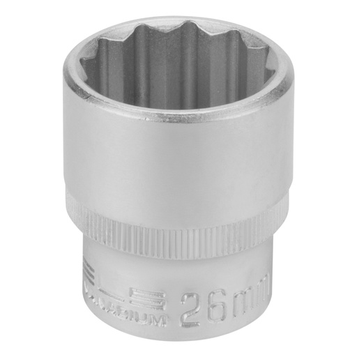 [1392655] 1/2" Dr,, 12PT Socket 26 mm, CrV, with plastic holder// Stels