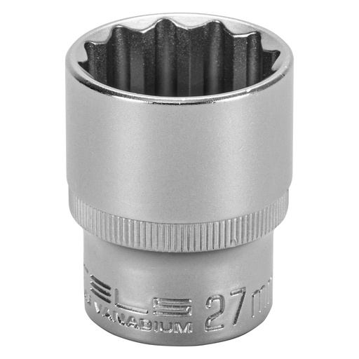 [1392755] 1/2" Dr,, 12PT Socket 27 mm, CrV, with plastic holder// Stels
