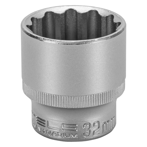 [1393255] 1/2" Dr,, 12PT Socket 32 mm, CrV, with plastic holder// Stels 1393255