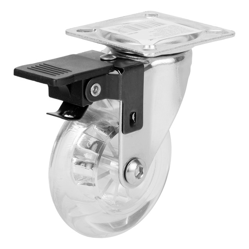 [6873855] Transparent polyurethane caster wheel with brake d-75mm, platform fixing// MTX 6873855