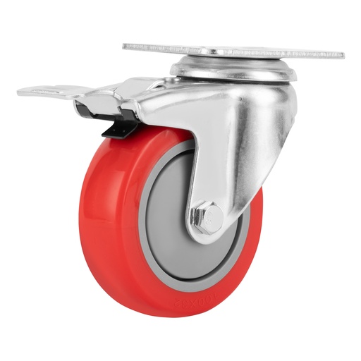 [6874255] Red polyurethane caster wheel with brake d-100mm, platform fixing// MTX 6874255