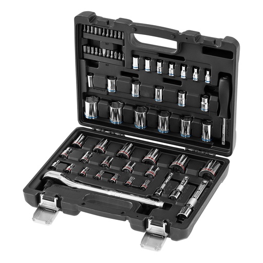 [7714107] 64 pc, Tool kit 1/2", 3/8", 1/4" in plastic case// Denzel 7714107