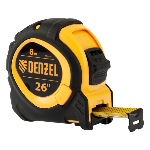 [7732593] Tape measure, rubberized body, 26', 3 lockers// Denzel 7732593