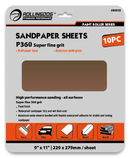 [80035] RollingDog Sandpaper P360 229 × 279 mm, 10 pcs / Набор наждачной бумаги RollingDog P360 229 × 279 мм, 10 шт.