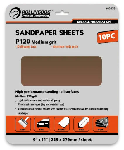 [80076] RollingDog Sandpaper P120 229 × 279 mm, 10-Pack / Набор наждачной бумаги RollingDog P120 229 × 279 мм, 10 шт.
