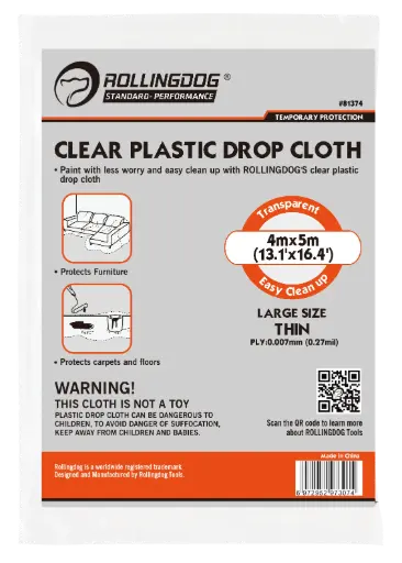 [81374] RollingDog Clear Plastic Drop Cloth 4 × 5 m, Thin