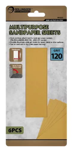 [81223] RollingDog Multipurpose Sandpaper Sheets P120 230 × 85 mm, 6 pcs / Набор наждачной бумаги RollingDog P120 230 × 85 мм, 6 шт.