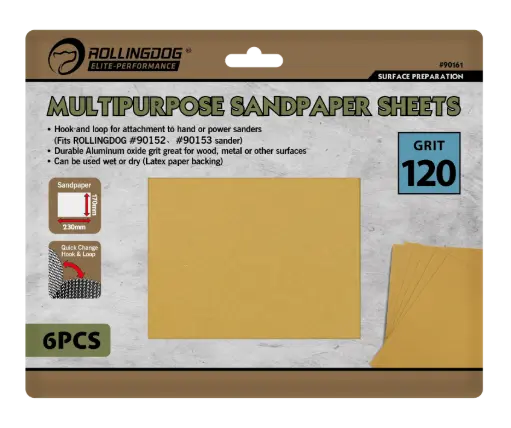 [90161] RollingDog Multipurpose Sandpaper Sheets P120 230 × 170 mm, 6 pcs / Набор наждачной бумаги RollingDog P120 230 × 170 мм, 6 шт.