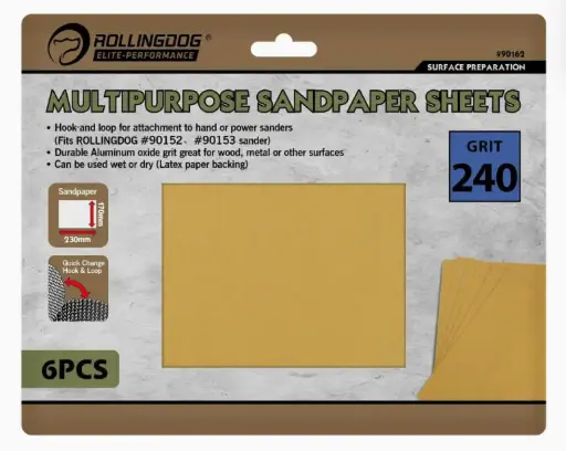 [90162] RollingDog Multipurpose Sandpaper Sheets P80/P120/P240, 230 × 170 mm, 6 pcs / Набор наждачной бумаги RollingDog P80/P120/P240, 230 × 170 мм, 6 шт.
