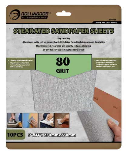 [90128] RollingDog ELITE Stearated Sandpaper Sheets P80 230 × 280 mm, 10 pcs / Стеарированная наждачная бумага RollingDog ELITE P80 230 × 280 мм, 10 шт.
