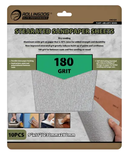 [90129] RollingDog Stearated Sandpaper Sheets P180 229 × 279 mm, 10 pcs / Набор наждачной бумаги RollingDog P180 229 × 279 мм, 10 шт.