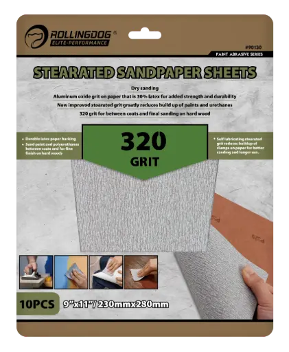 [90130] RollingDog Stearated Sandpaper Sheets P320 229 × 279 mm, 10 pcs / Набор наждачной бумаги RollingDog P320 229 × 279 мм, 10 шт.