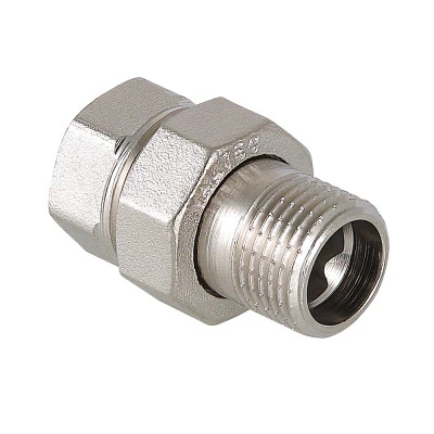 [VTr.341.N.0006] VALTEC Threaded Fitting: Straight Union Pipe Nickel Plated MF With Coupling Nut 1" Art. VTr.341.N.0006