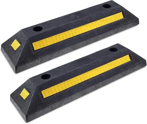 Rubber Parking Wheel Stop with Reflective Stripes, Black, 2 Pcs Set