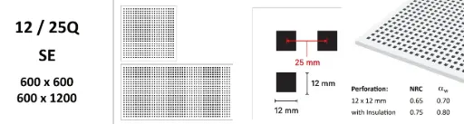 [Acoustic Ceiling Tile 12/25Q 600 x 600] Gypsum Perforated Acoustic Ceiling Tile 12/25Q 600 × 600 mm, Square Edge / Гипсовая перфорированная акустическая потолочная плита 12/25Q 600 × 600 мм, прямая кромка