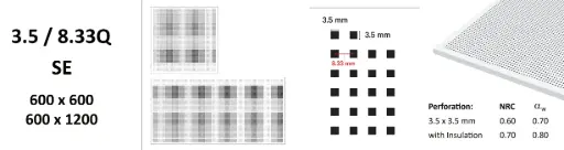 [3.5/8.33Q 600 x 600] Gypsum Perforated Acoustic Ceiling Tile 3.5/8.33Q 600 × 600 mm, Square Edge / Гипсовая перфорированная акустическая потолочная плита 3.5/8.33Q 600 × 600 мм, прямая кромка