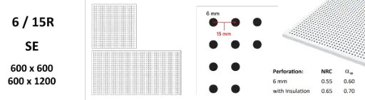 [6/15R 600 x 600] Gypsum Perforated Acoustic Ceiling Tile 6/15R 600 × 600 mm, Square Edge