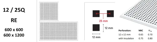 [Acoustic Ceiling Tile Reveal Edge 12/25Q 600 x 600] Gypsum Perforated Acoustic Ceiling Tile 12/25Q 600 × 600 mm, Reveal Edge / Гипсовая перфорированная акустическая потолочная плита 12/25Q 600 × 600 мм, утопленная кромка
