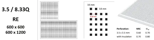 [Acoustic Ceiling Tile Reveal Edge 3.5/8.33Q 600 x 600] Gypsum Perforated Acoustic Ceiling Tile 3.5/8.33Q 600 × 600 mm, Reveal Edge