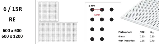 [Acoustic Ceiling Tile Reveal Edge 6/15R 600 x 1200] Gypsum Perforated Acoustic Ceiling Tile 6/15R 600 × 1200 mm, Reveal Edge / Гипсовая перфорированная акустическая потолочная плита 6/15R 600 × 1200 мм, утопленная кромка