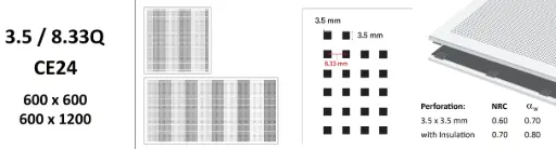 [Acoustic Ceiling Tile 3.5/8.33Q 600 × 1200 mm, Concealed Edge] Gypsum Perforated Acoustic Ceiling Tile 3.5/8.33Q 600 × 1200 mm, Concealed Edge