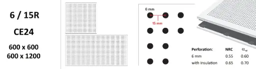 [Acoustic Ceiling Tile 6/15R 600 × 600 mm, Concealed Edge] Gypsum Perforated Acoustic Ceiling Tile 6/15R 600 × 600 mm, Concealed Edge