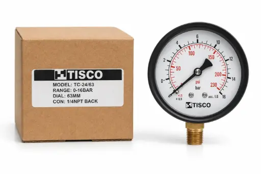 [TC-24/63] TISCO Pressure Gauge Dry 2-1/2" 0–16 Bar 1/4"