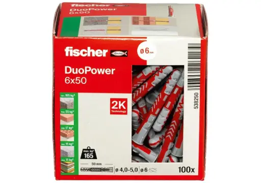 [538250] Дюбель пластиковый Fisher DuoPower 6 × 50, 100 шт.