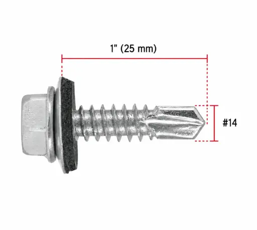 ZARA Self Drilling Screw, Hex Head #14 × 1" (25 mm), Box of 450 Pcs